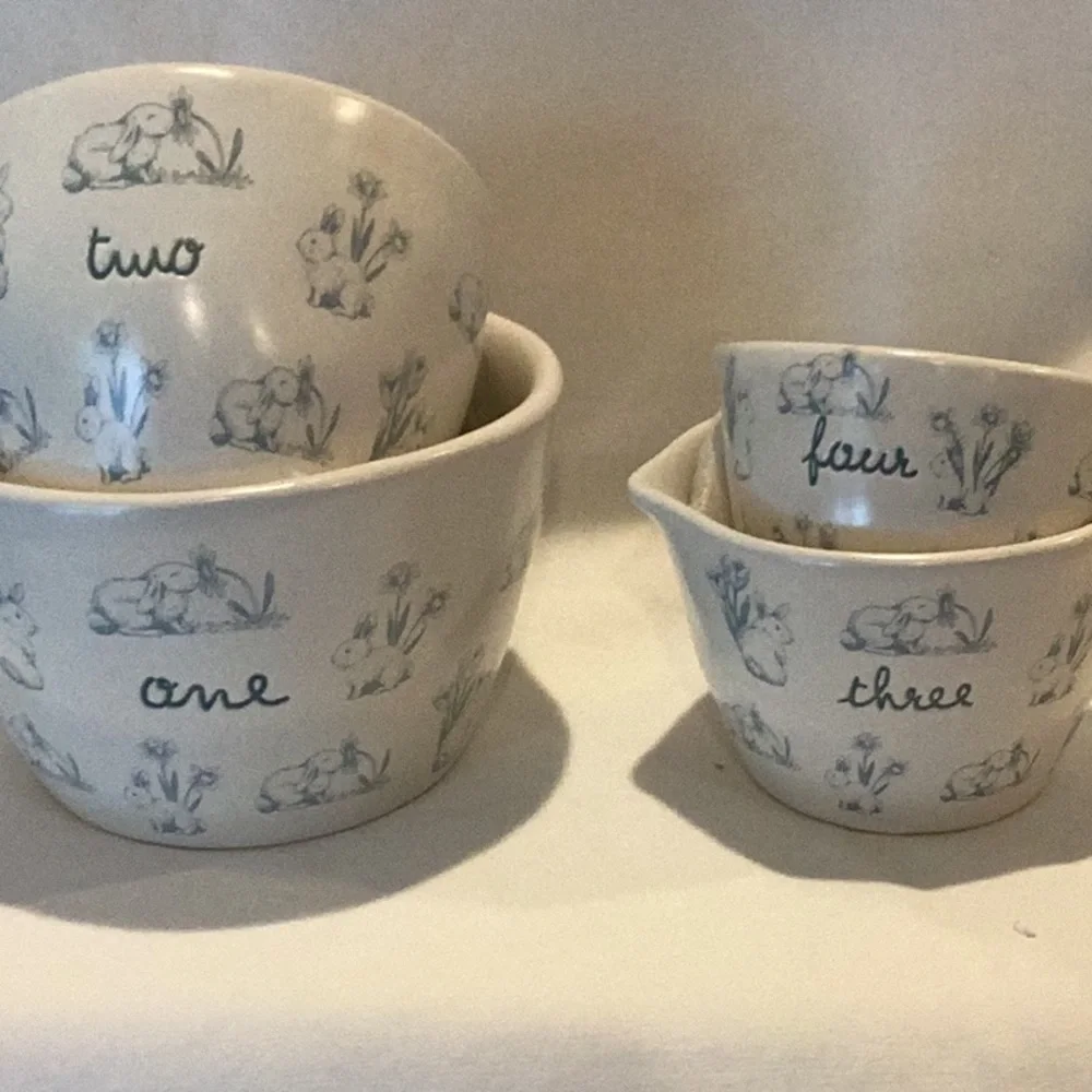 Rae Dunn Easter Blue Bunny Script measuring cups